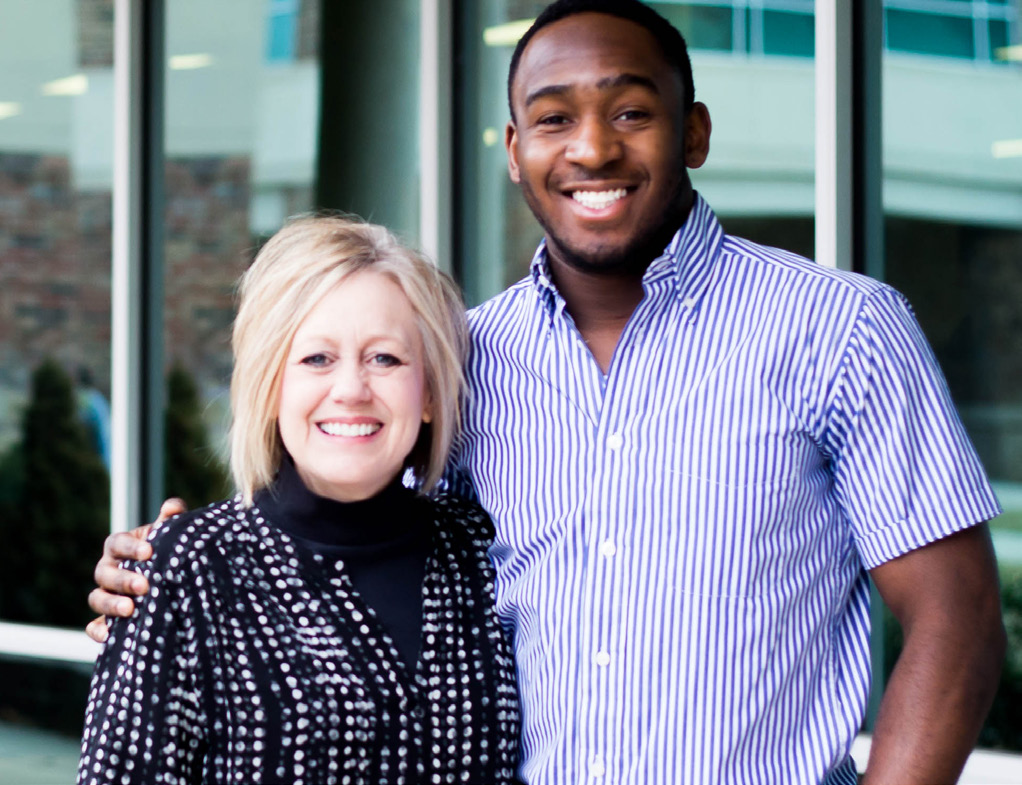 Izu Aginwa beside Gina Rentschler in Evangel University’s spring 2015 magazine