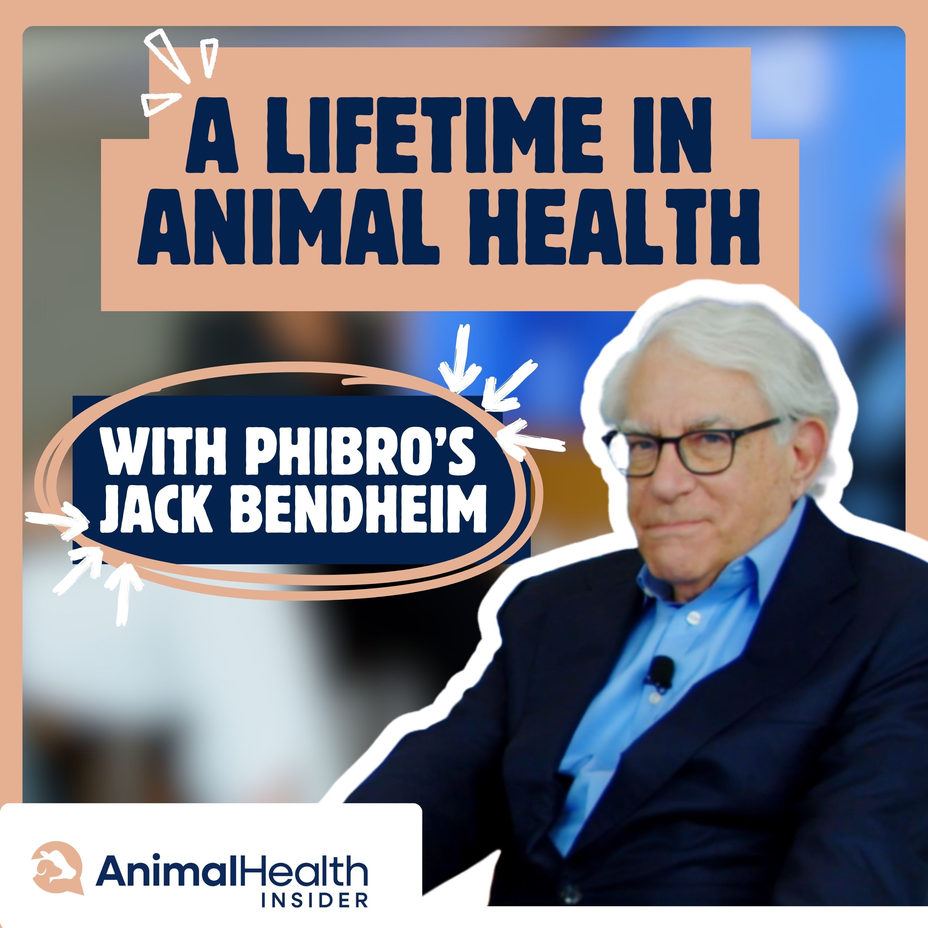 Animal Health Insider’s promotional artwork featuring Jack Bendheim seated for an interview
