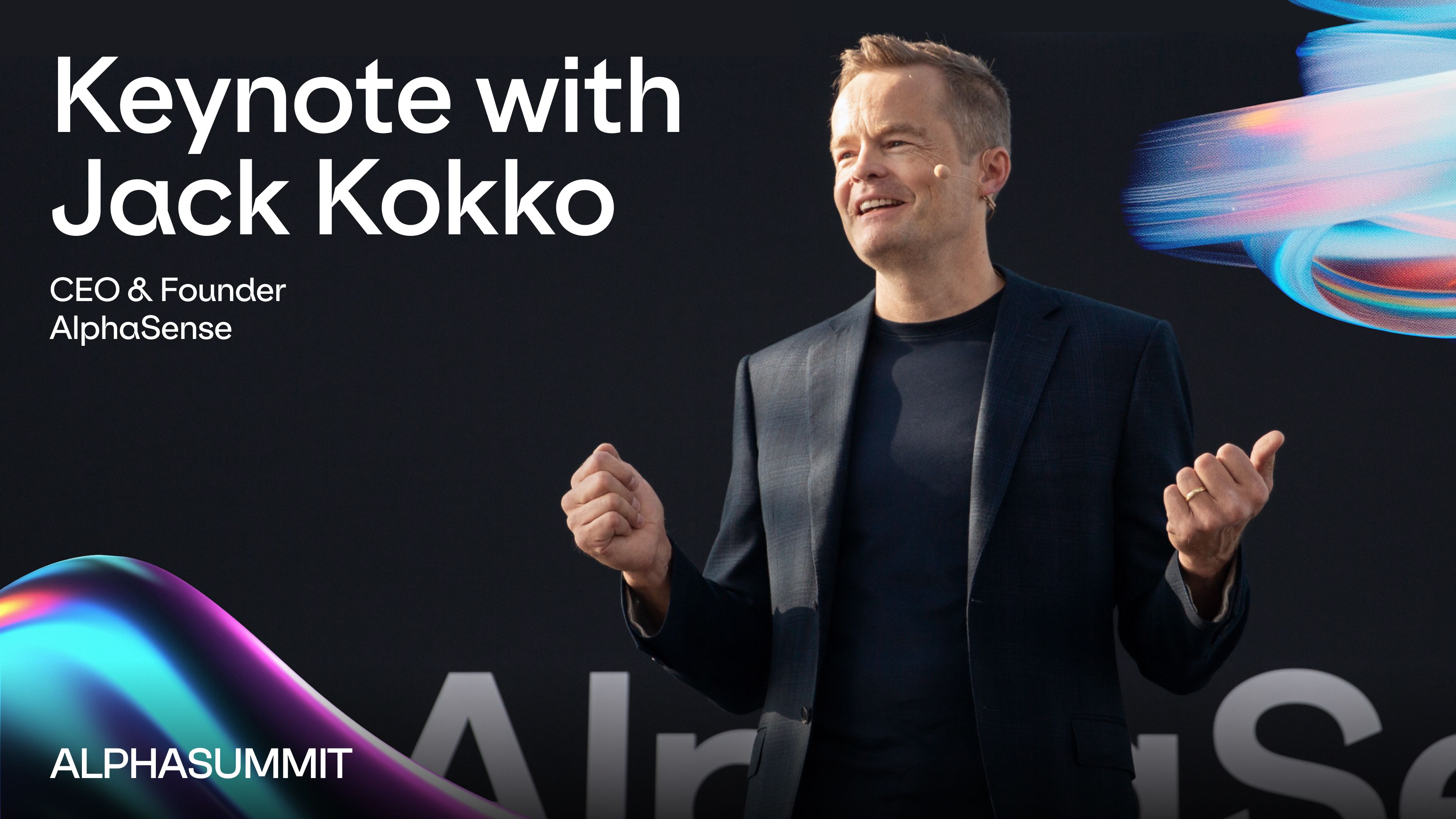Official AlphaSummit 2025 keynote image showing Jack Kokko speaking onstage