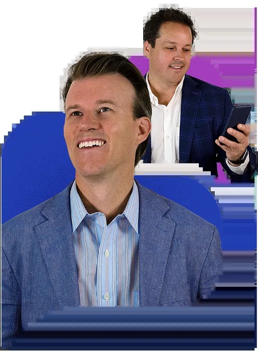 Vibes company montage of Jack Philbin in the foreground and co-founder Alex Campbell holding a phone behind him