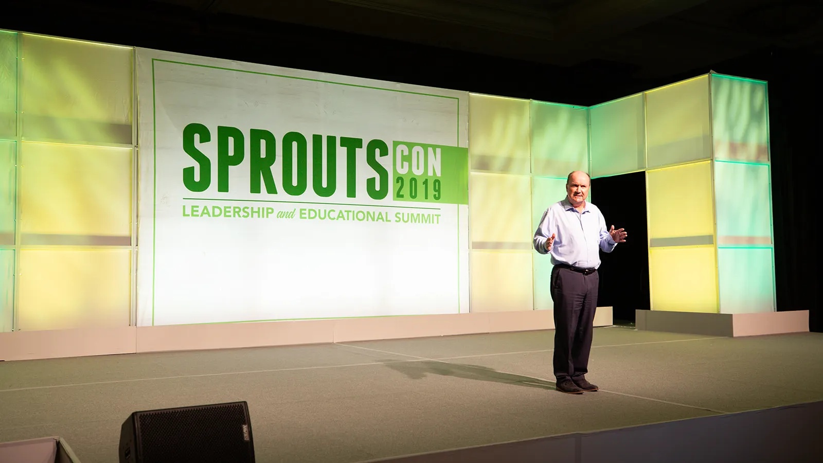 Jack Sinclair speaking on stage at SproutsCon 2019