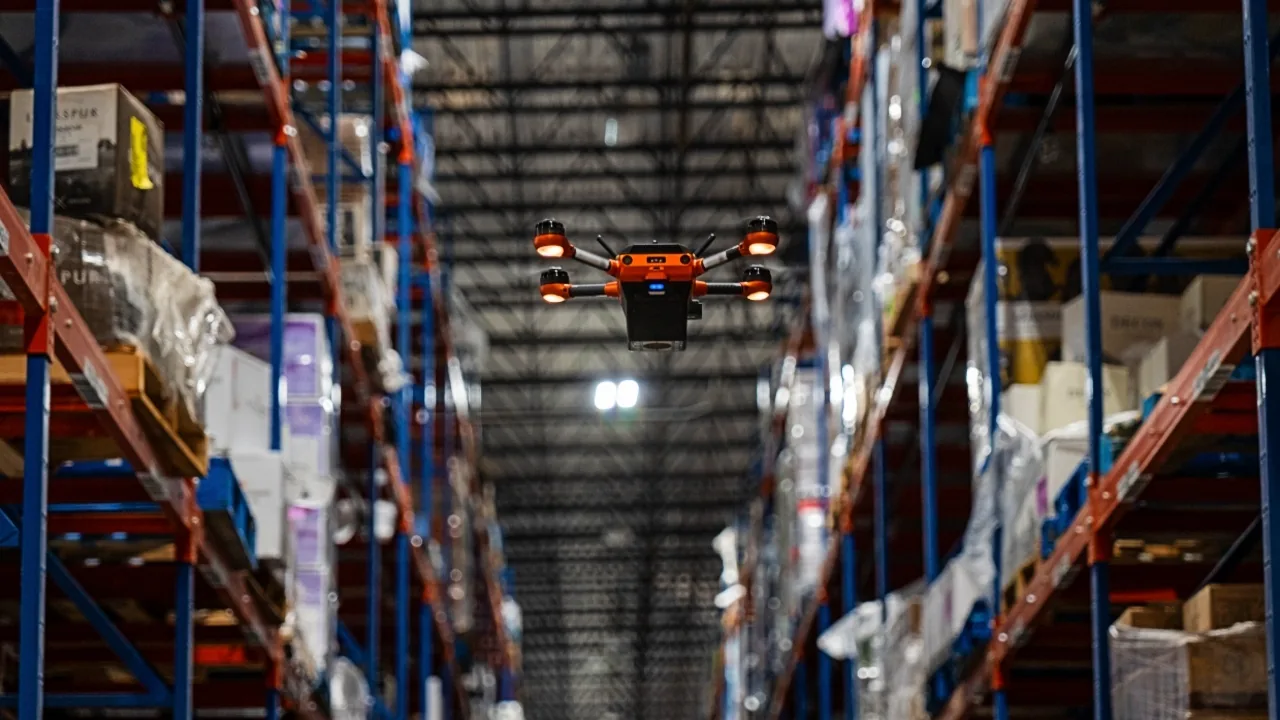 A Corvus One inventory drone inside a Southern Glazer’s distribution center