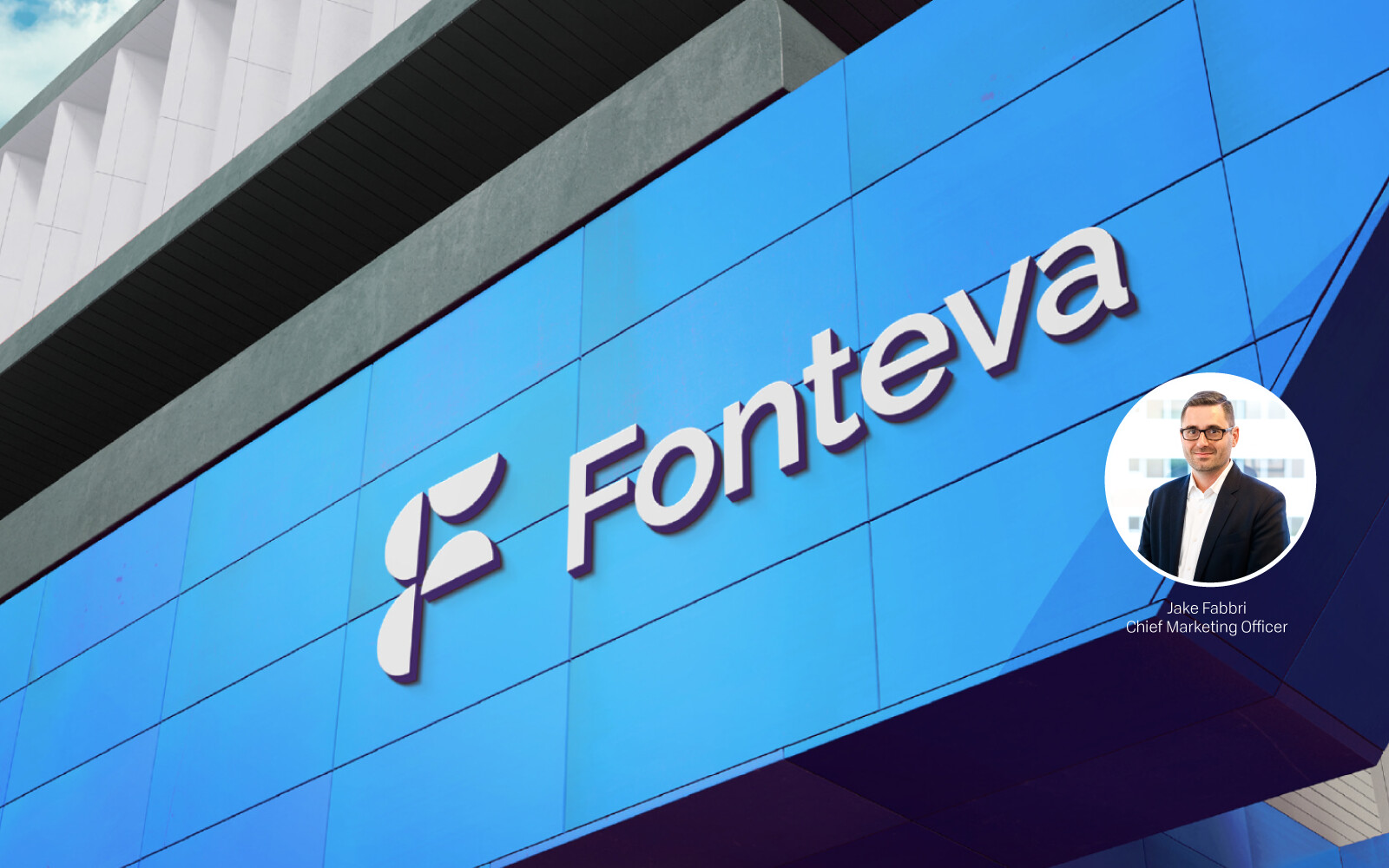 Fonteva office facade with a portrait of Jake Fabbri
