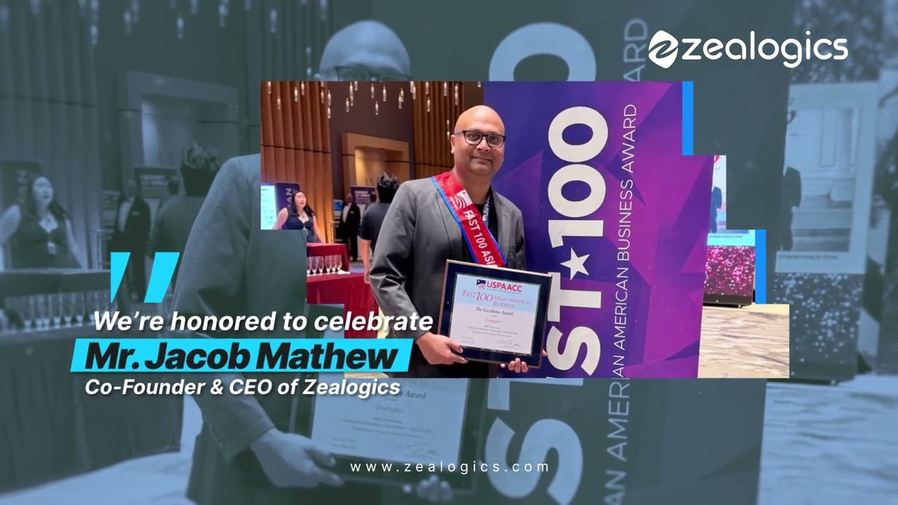 Jacob Mathew holding his FAST 100 certificate in Zealogics' 2025 award film artwork