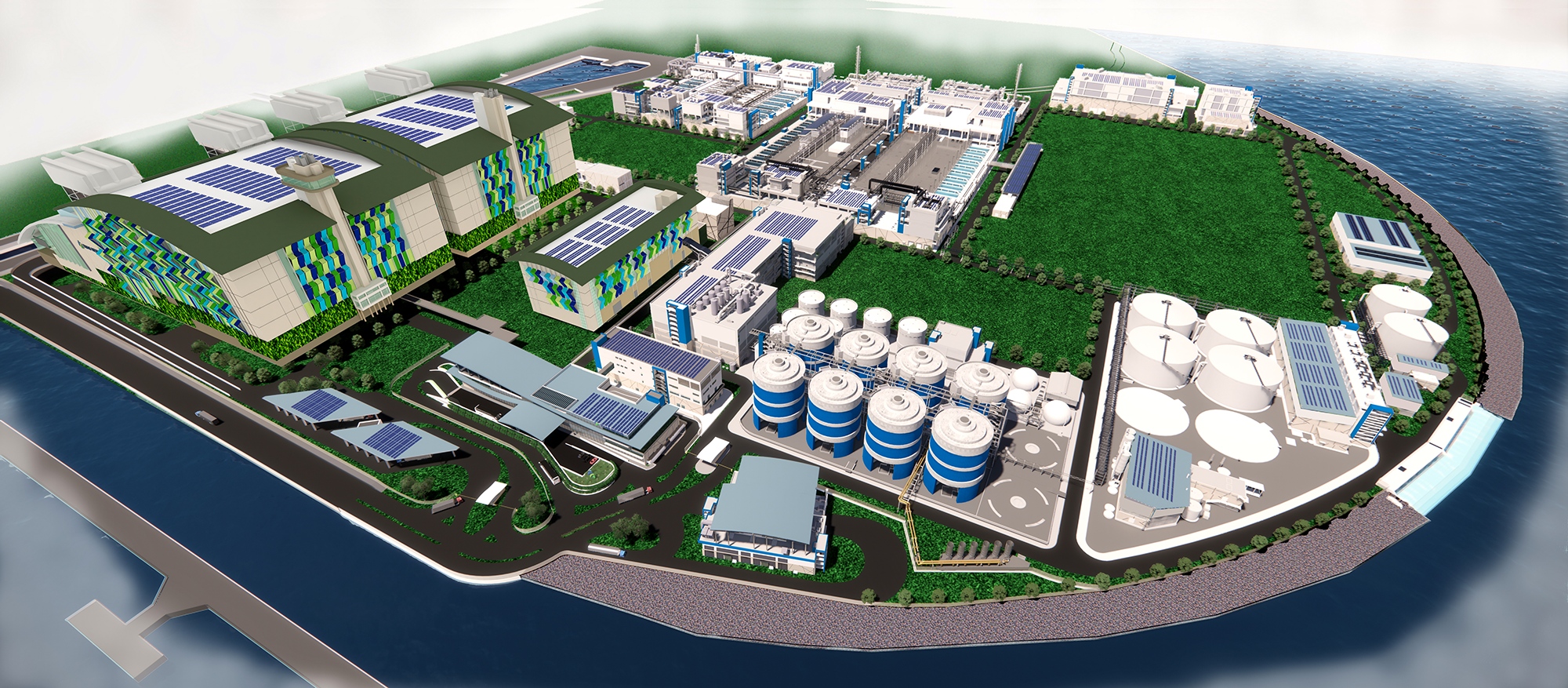 Digital rendering of the planned Tuas Water Reclamation Plant in Singapore
