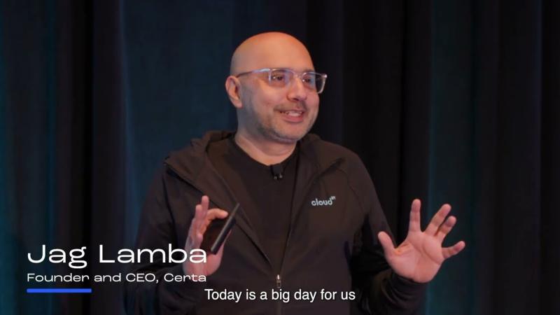 Jag Lamba speaking onstage during Certa's AI platform launch