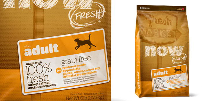 Petcurean GO! and NOW FRESH pet-food packages from the company's 2011 brand redesign