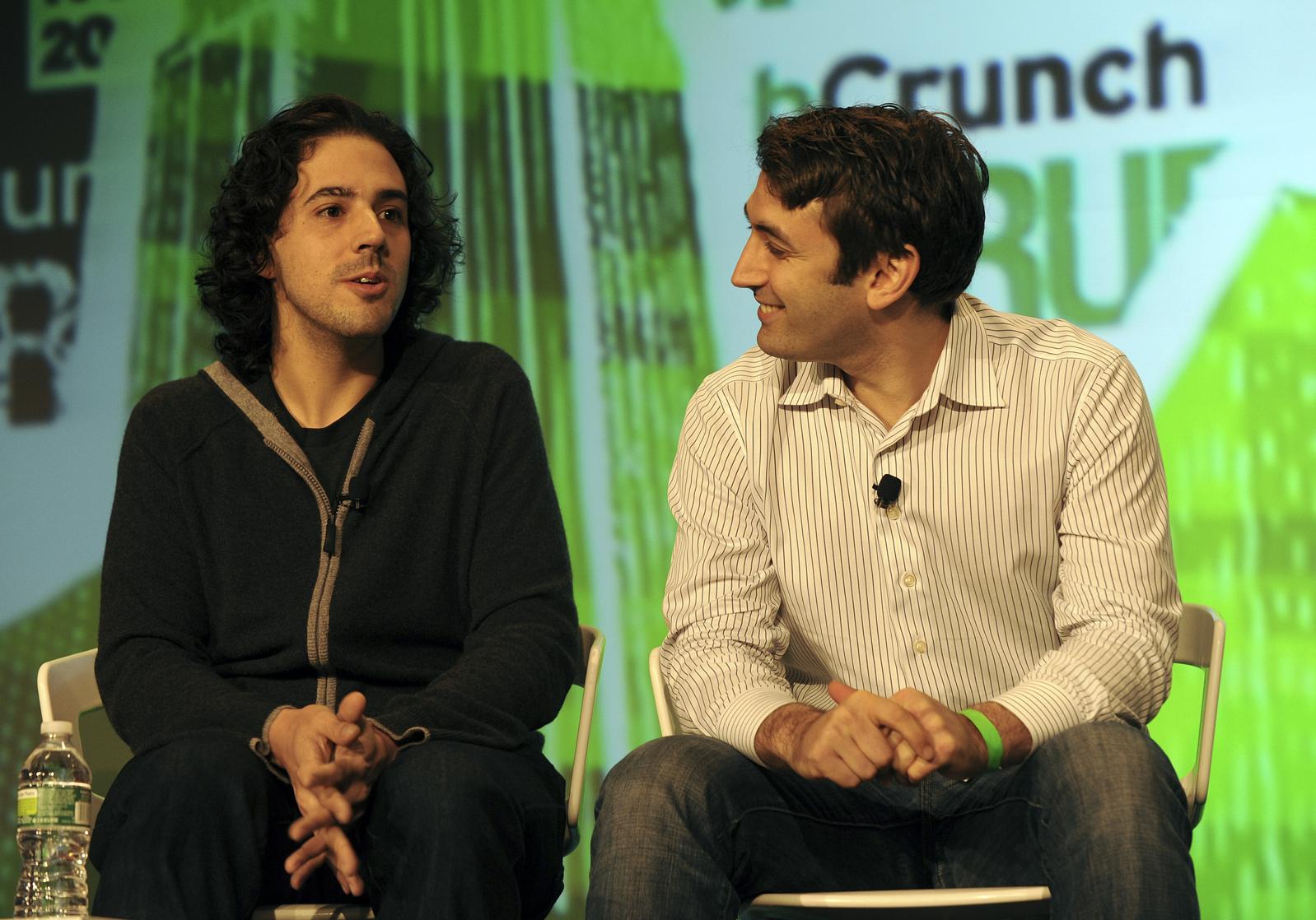 Jake Schwartz, left, and David Tisch seated in conversation at TechCrunch Disrupt NYC in May 2012.