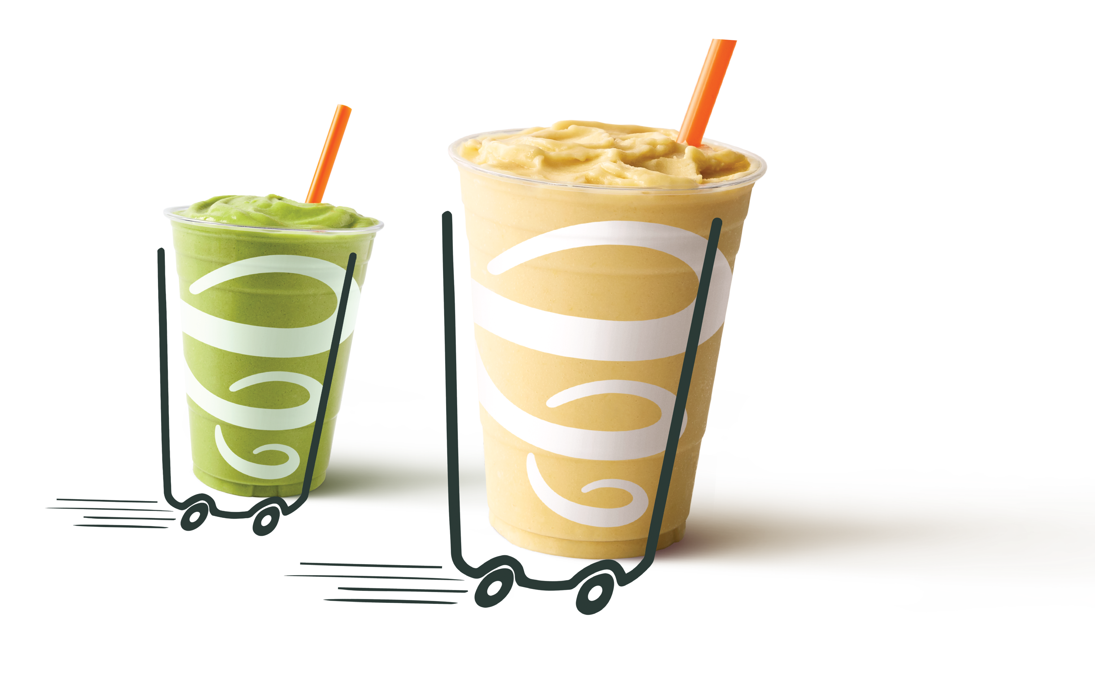 Jamba promotional photograph of smoothies and bowls with a delivery bag