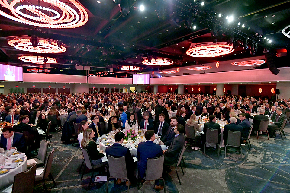 A wide view of the banquet hall at St. John’s January 2026 Insurance Leader of the Year dinner