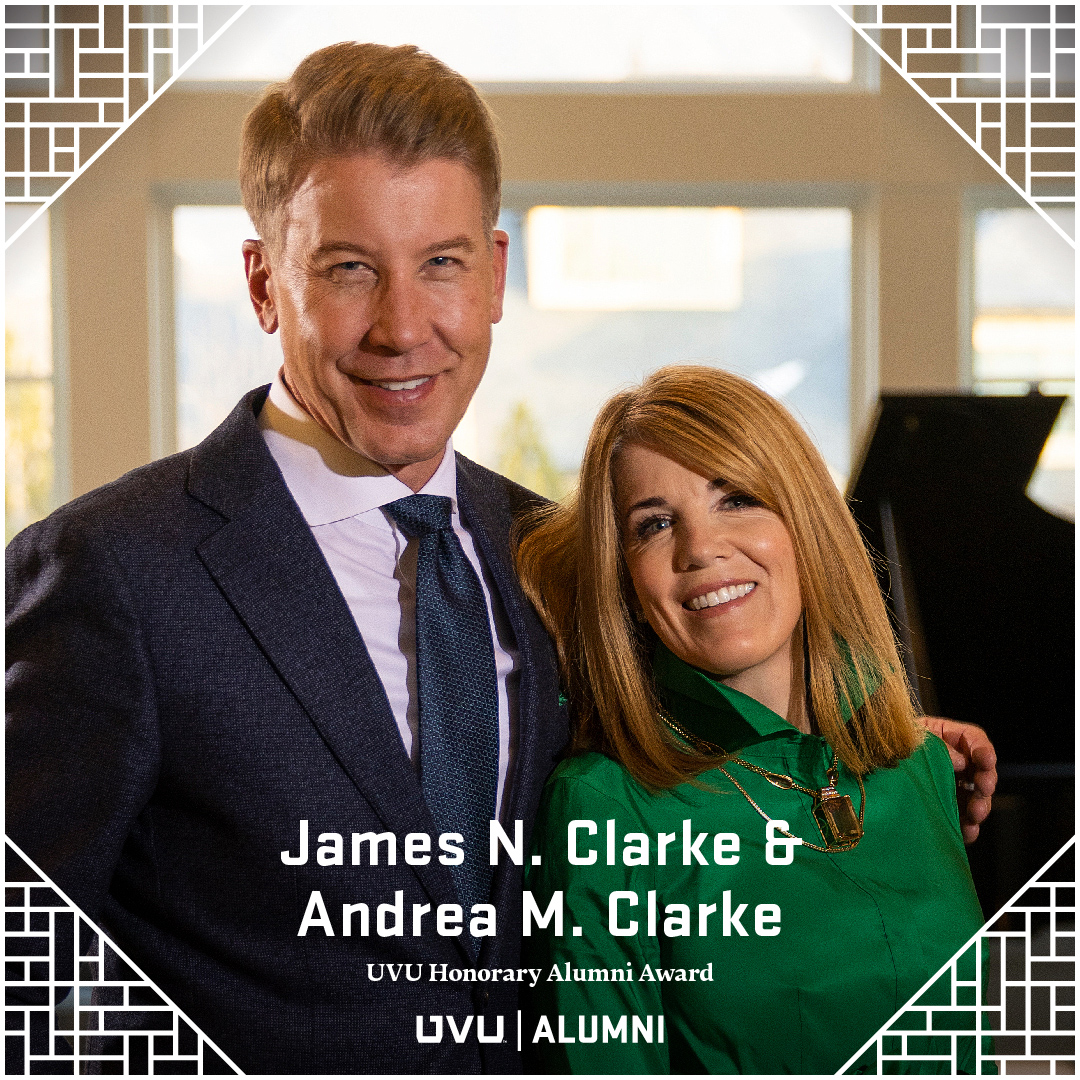 James and Andrea Clarke in Utah Valley University’s 2023 Honorary Alumni Award photograph
