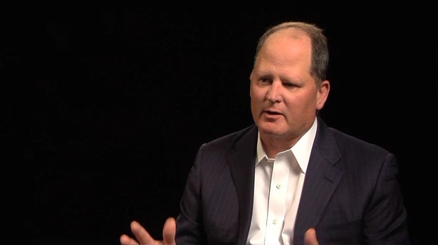 Jim Preuninger gestures during a seated SupplyChainBrain interview