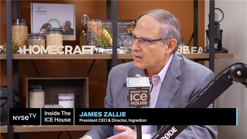 James Zallie speaking into a microphone at Ingredion’s Bridgewater site during Inside the ICE House