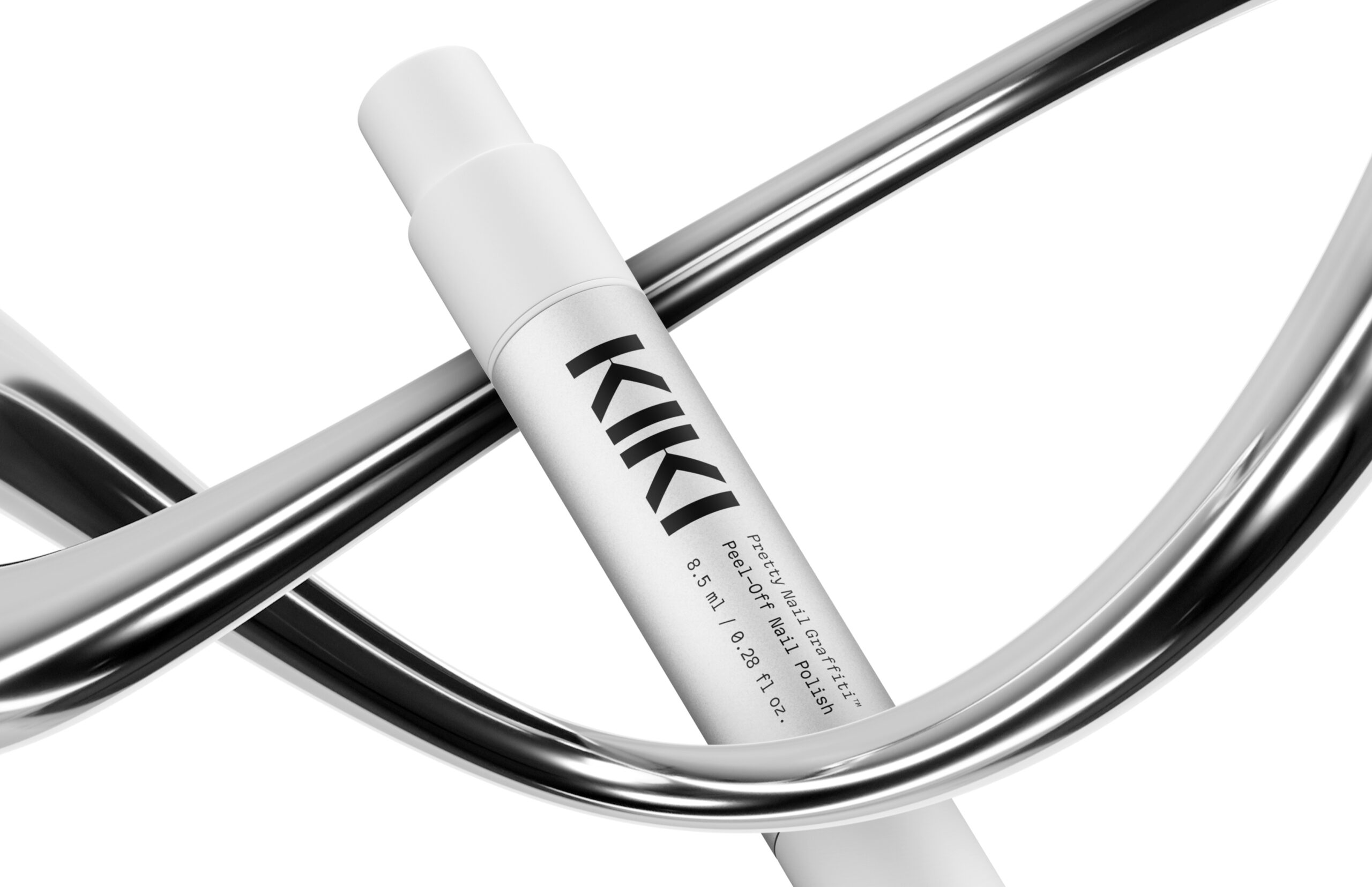 KIKI Pretty Nail Graffiti peel-off nail-polish pen among curved metal tubes