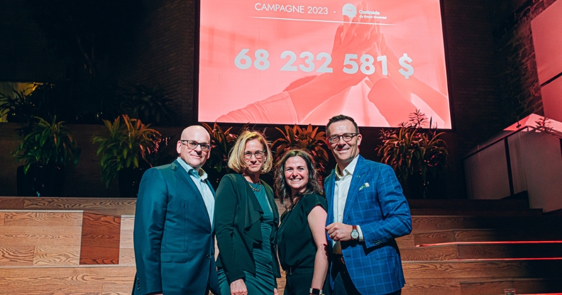 Janie Béïque, second from left, joins Claude Pinard, Maud Doualan and Guy Cormier at Centraide’s campaign result announcement