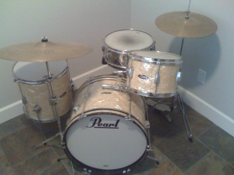 The Pearl drum kit identified by Jared Falk as his first kit