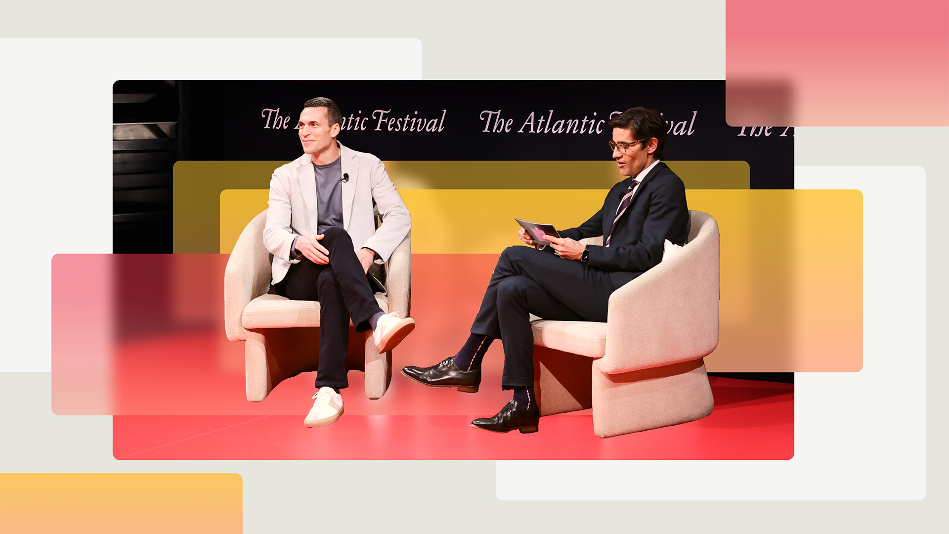Jared Spataro, left, speaking with Nicholas Thompson onstage at The Atlantic Festival in 2024