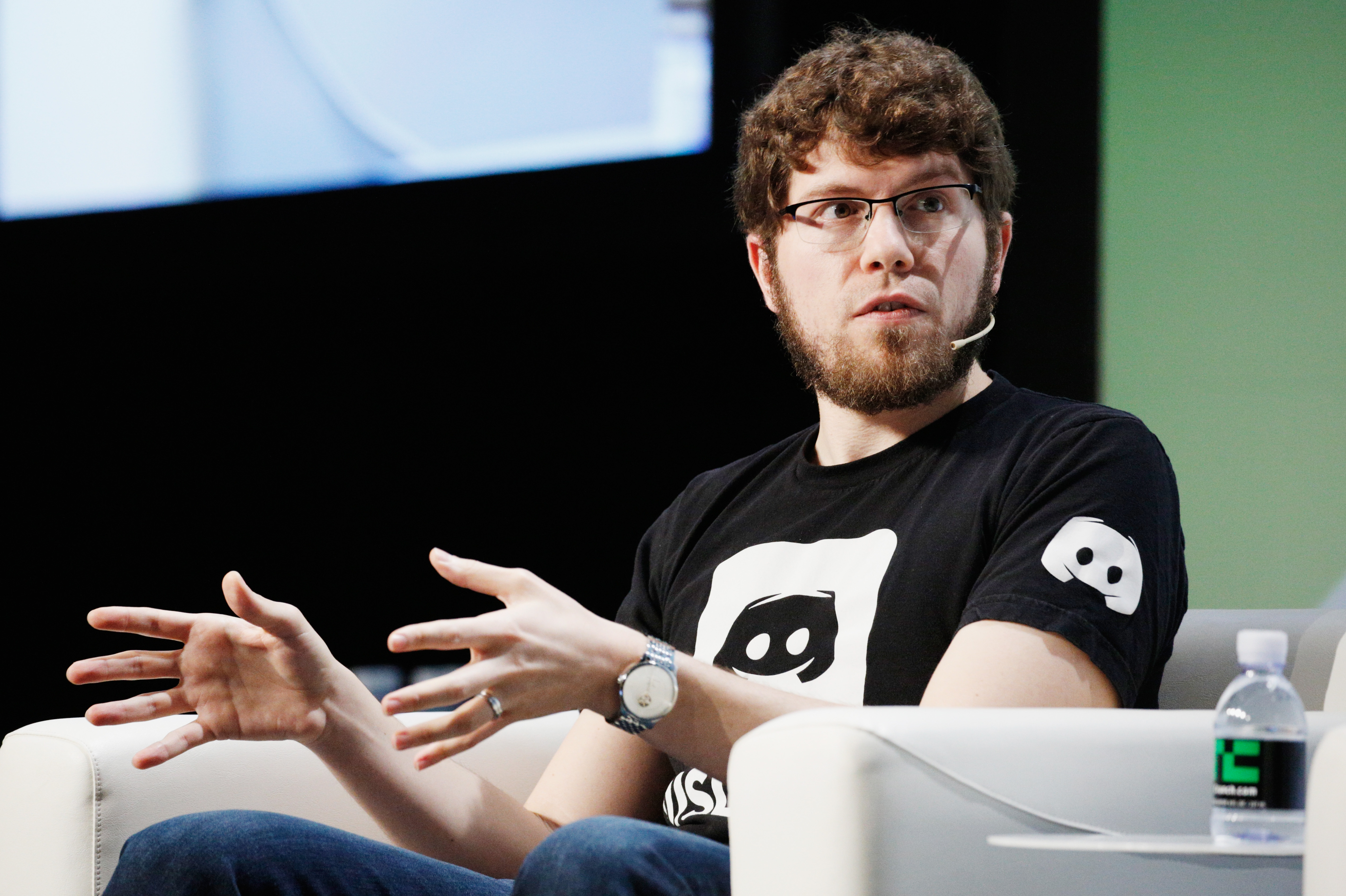 Jason Citron speaking onstage at TechCrunch Disrupt San Francisco in 2018