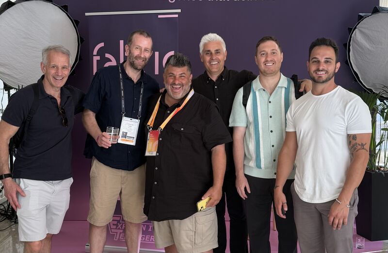 Jason Damata, fourth from left, with a group in the Fabric studio at Cannes