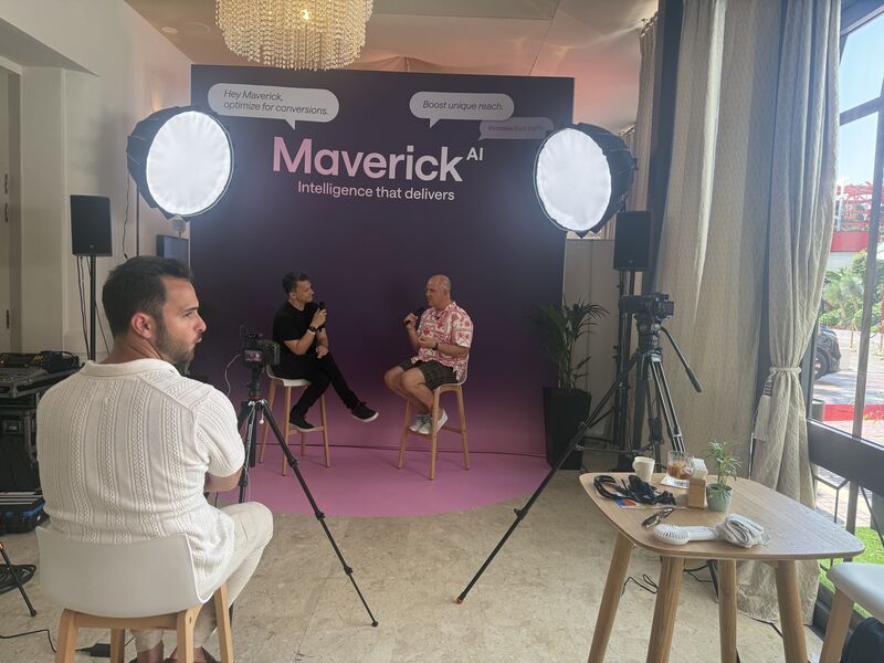 Cameras, studio lighting, and an interview in progress at Fabric’s Cannes innovation studio