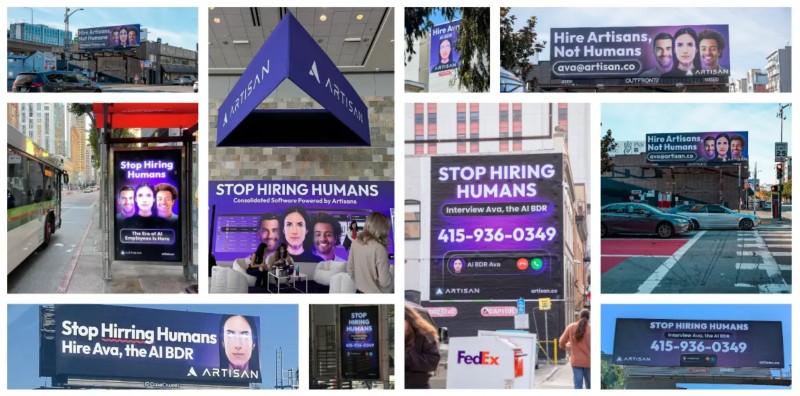 Artisan campaign advertisements using the Stop Hiring Humans message