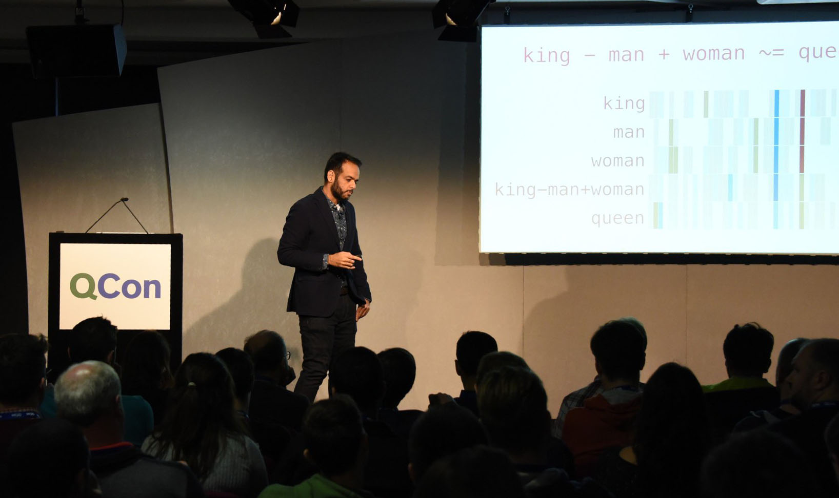 Jay Alammar presenting a visual explanation of word embeddings at QCon London