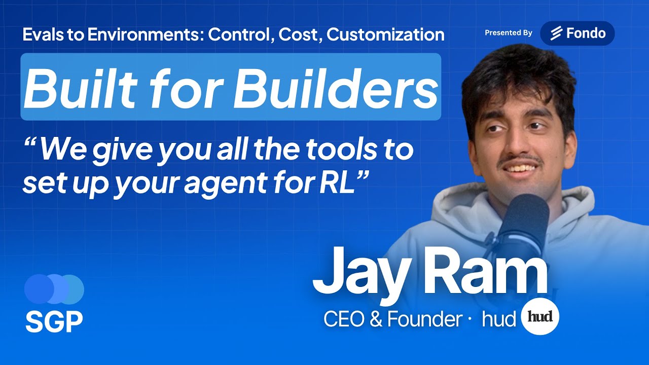 Jay Ram speaking into a microphone in Fondo’s interview artwork
