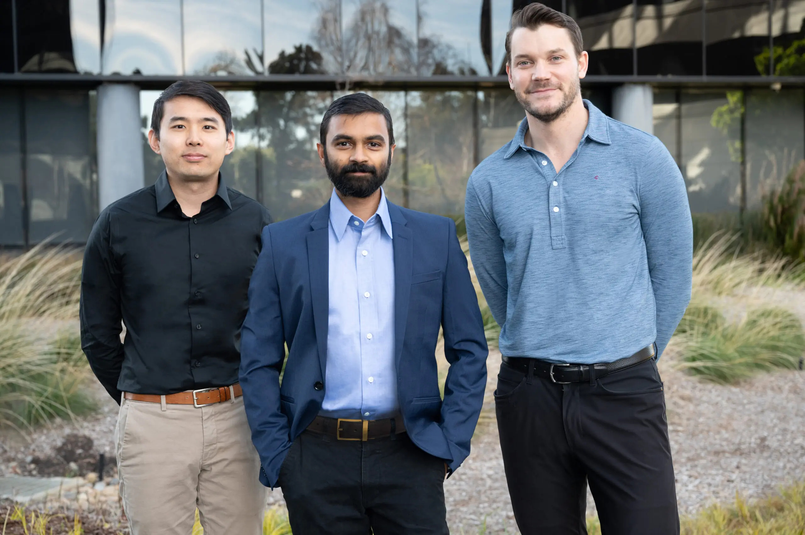 Eve co-founders David Zeng, Jay Madheswaran and Matt Noe standing together outdoors