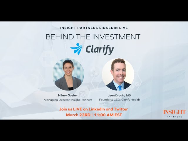 March 2021 event artwork featuring Hilary Gosher and Jean Drouin for Insight Partners’ Behind the Investment conversation.