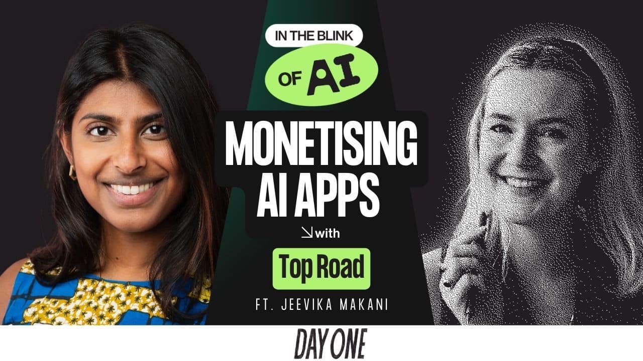 Podcast artwork showing Jeevika Makani and host Georgie Healy for an episode about monetising AI apps
