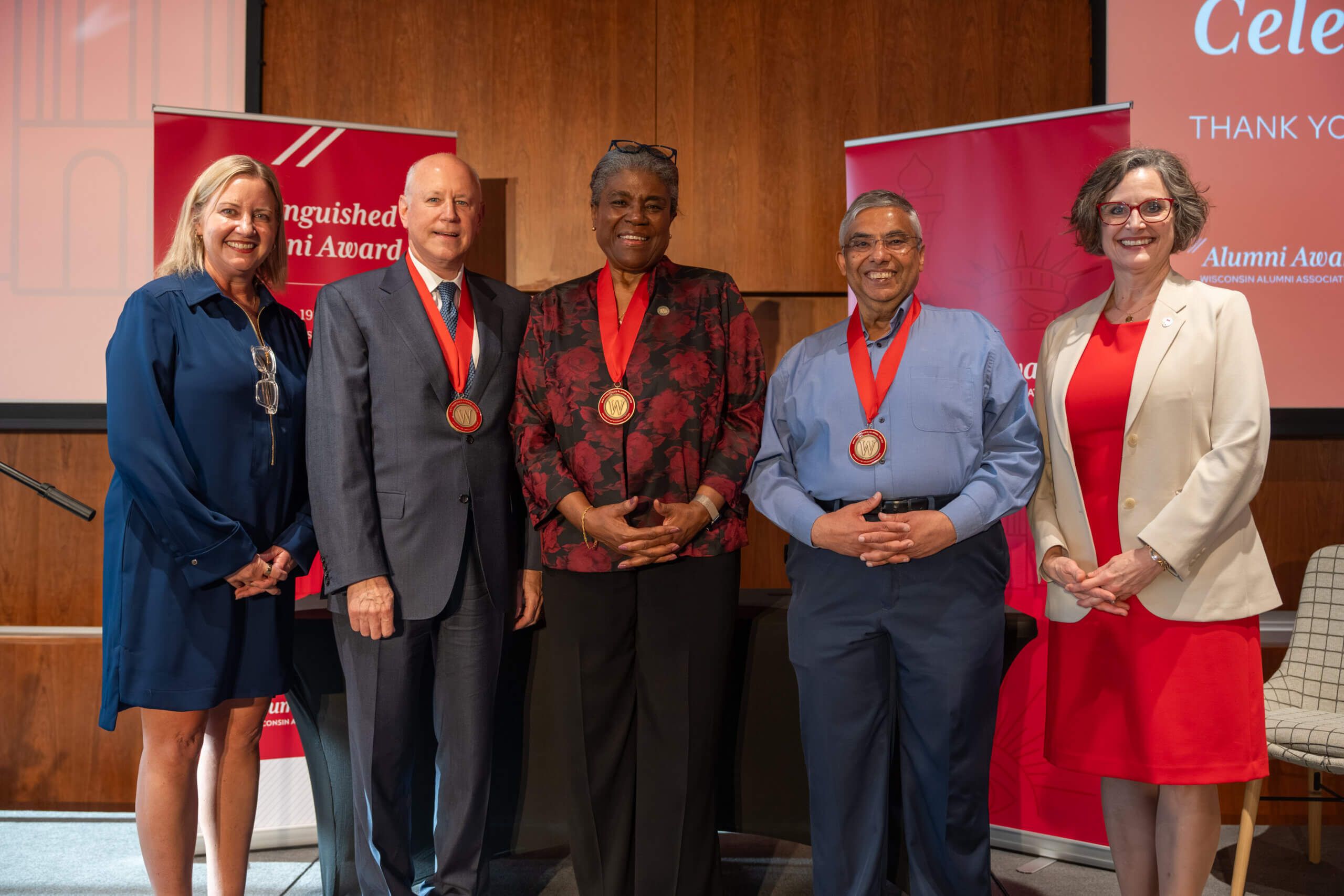 Jeffrey Sprecher, second from left, with fellow honorees and hosts at Wisconsin’s 2025 Distinguished Alumni Awards