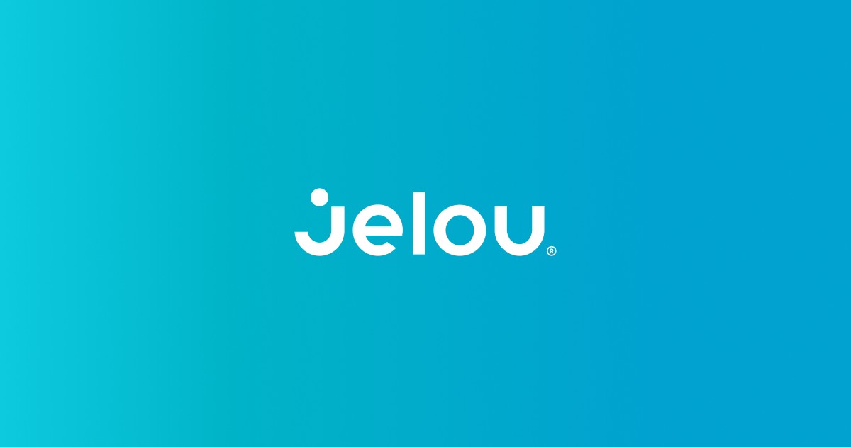 Jelou wordmark on a teal gradient