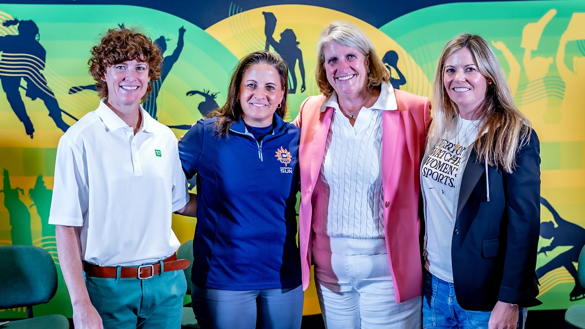 Jennie Platt with Jennifer Rizzotti, Amy Latimer, and Denise Karkos at a TD women's sports leadership event