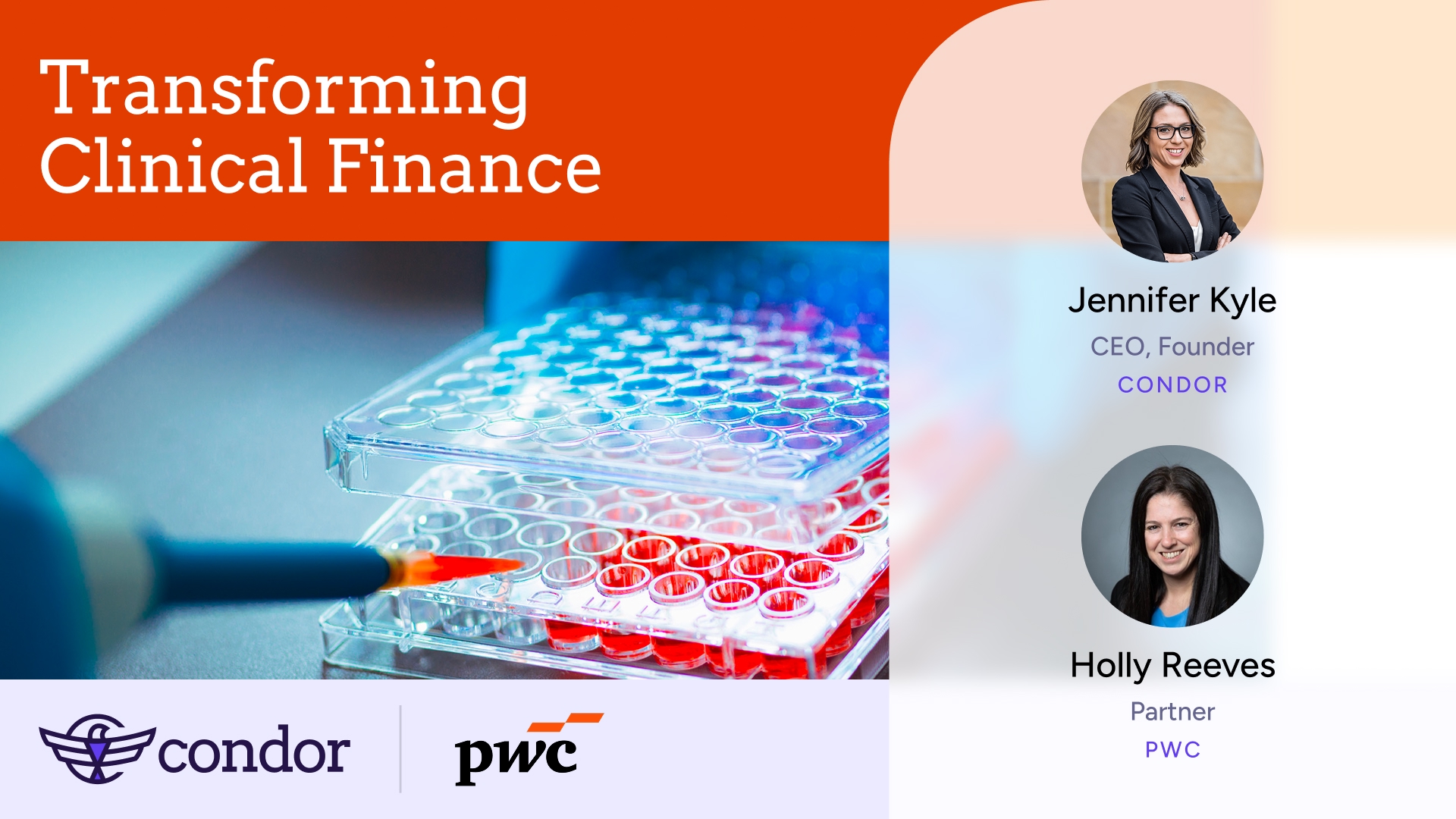 Webinar graphic for Jennifer Kyle and Holly Reeves discussing the transformation of clinical finance