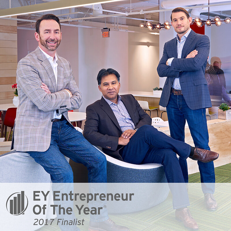 Jeremy Langevin, Sabin Ephrem and Chris Staley together in an office for their 2017 EY finalist announcement