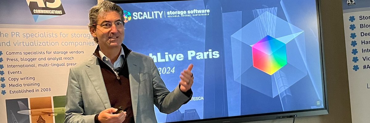 Jérôme Lecat presenting Scality storage software at TechLive Paris 2024
