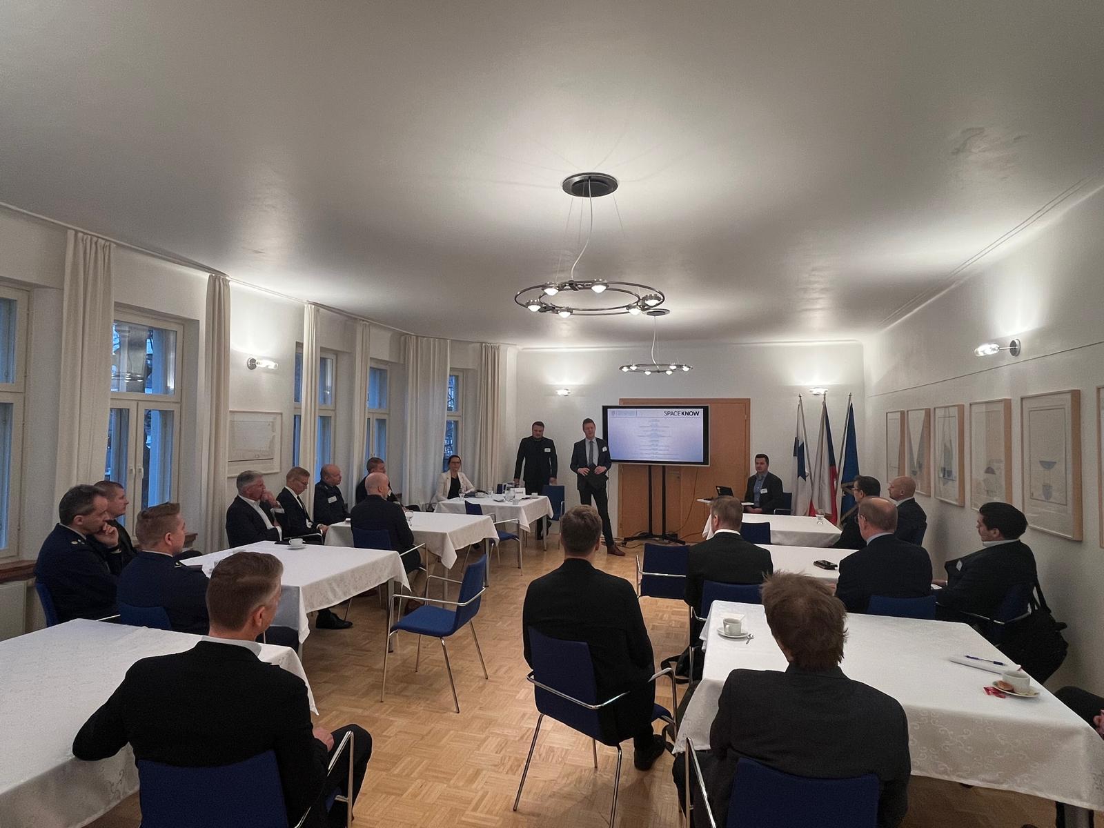 SpaceKnow presentation to an audience of Finnish security, academic, government, and private-sector specialists in Helsinki in November 2025