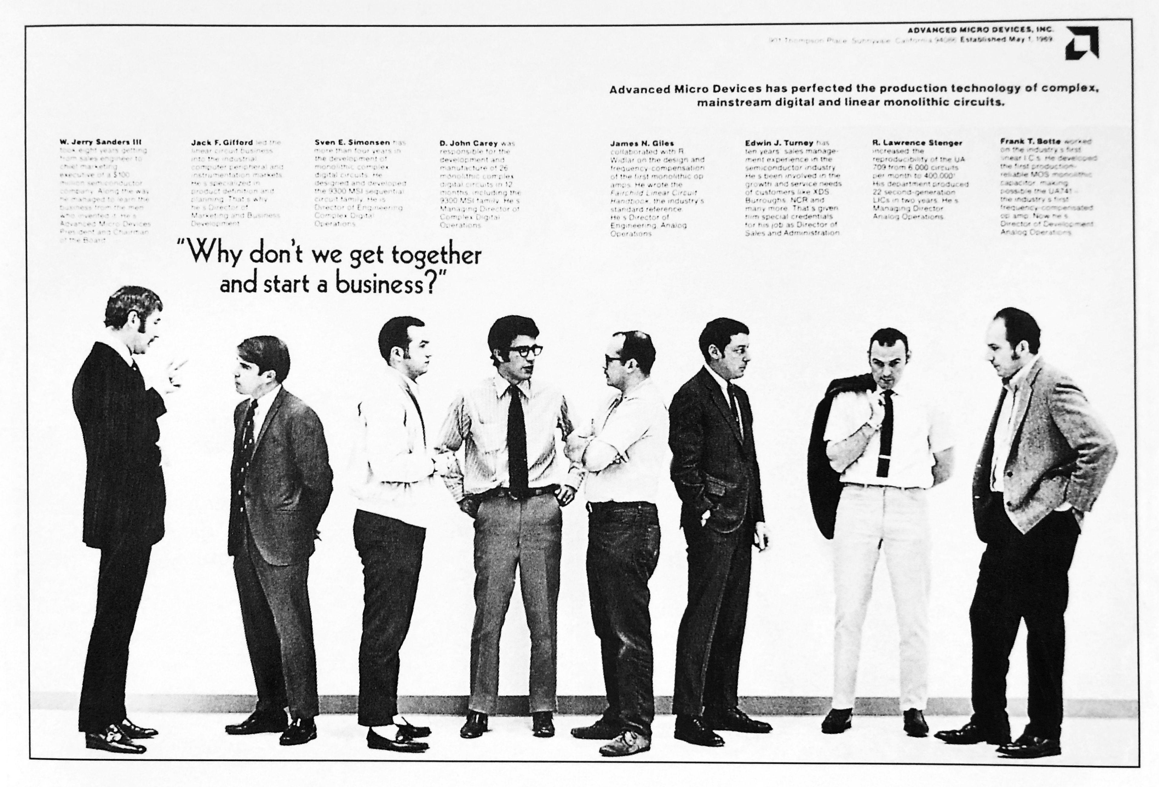 AMD’s 1969 advertisement with photographs of its eight founders