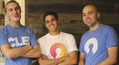 Jesse Pollak with Clef cofounders Mark Hudnall and Brennen Byrne in a 2013 Pomona College Magazine photograph