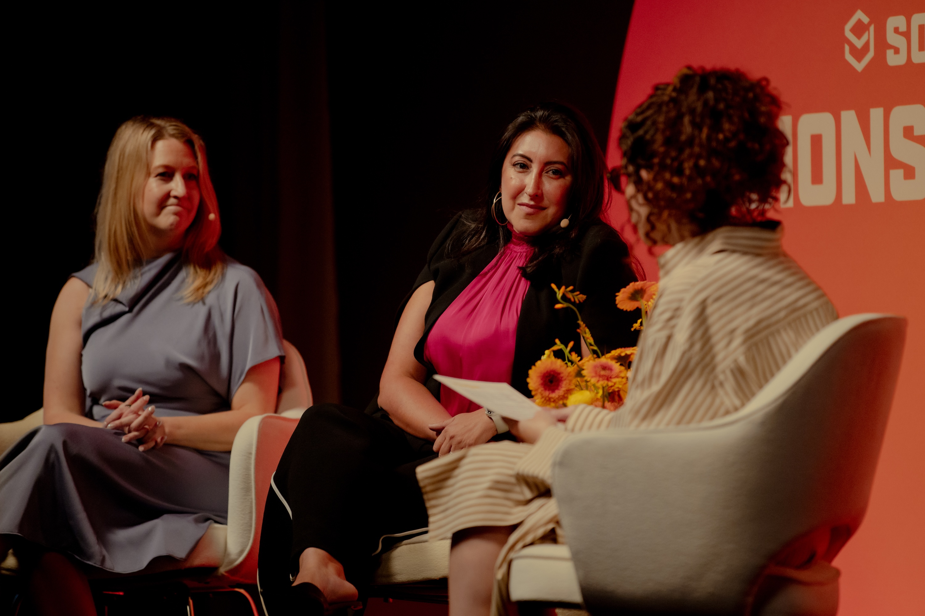 Jessica Murphy, center, in conversation with two other speakers at Sourcing Journal’s Visions of Tomorrow event.