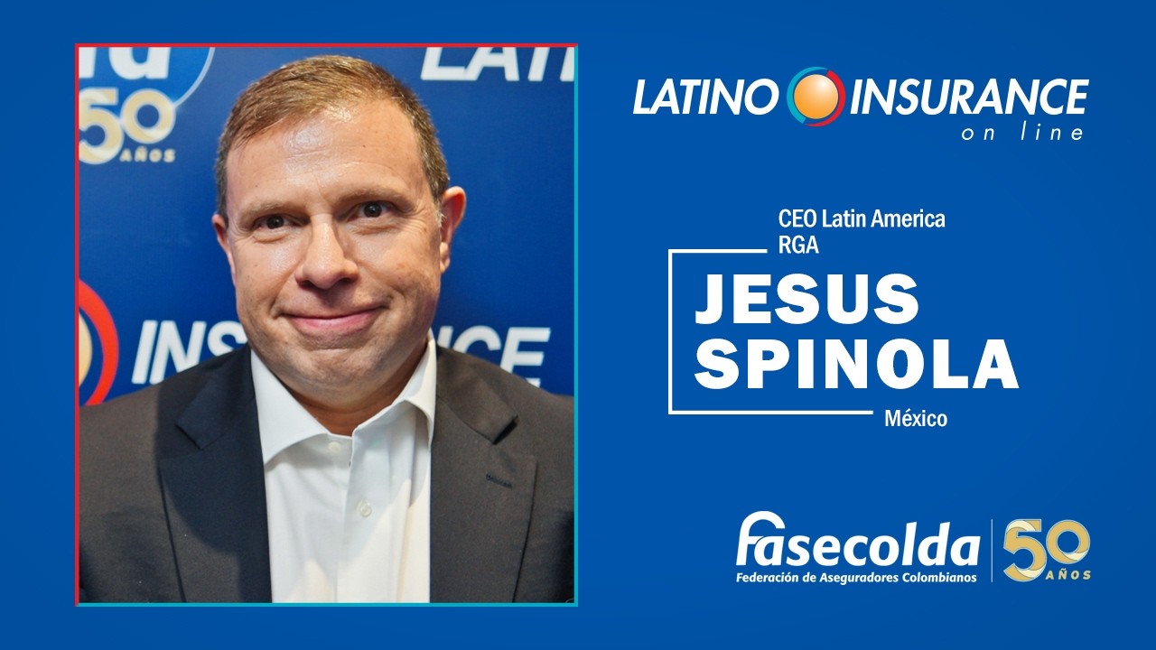 Jesús Spínola pictured in LatinoInsurance’s interview artwork for the Fasecolda 50th anniversary convention