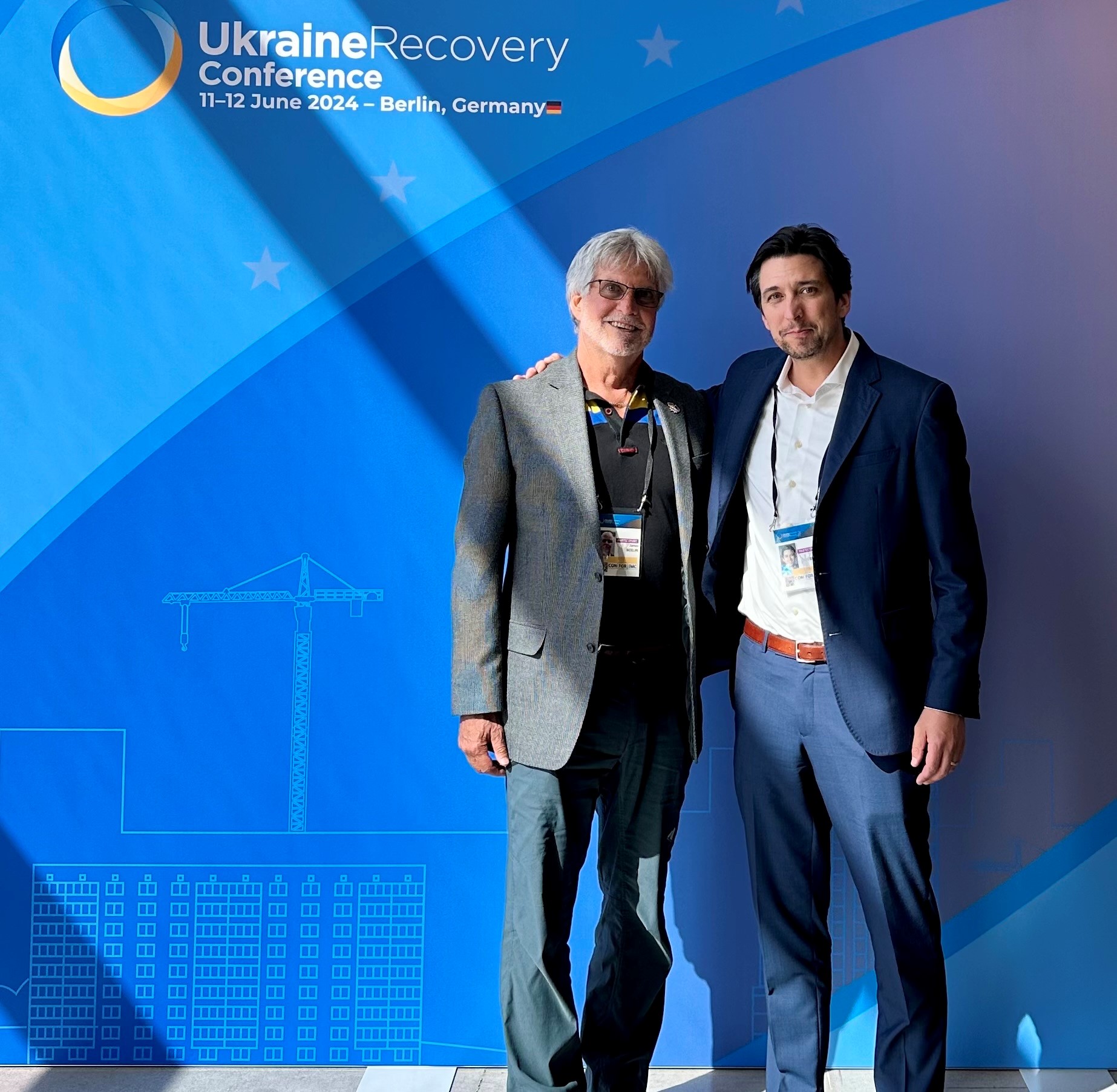 Jim Berlin, left, with his son Derek at the 2024 Ukraine Recovery Conference in Berlin