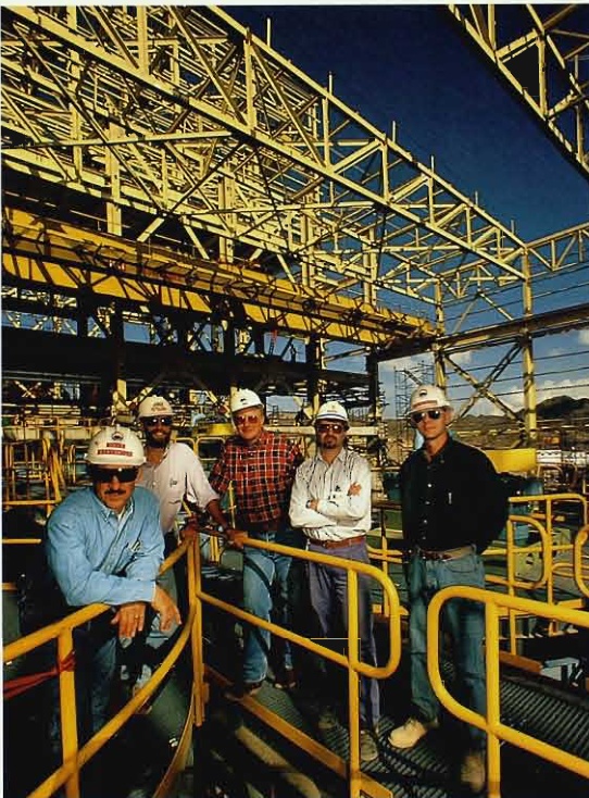 Five Fluor colleagues on a copper concentrator project in Argentina, with field engineer Jim Breuer at the far right