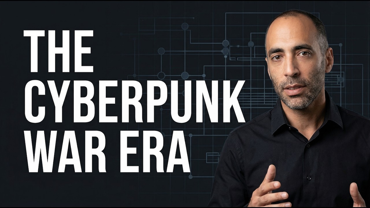 Austin Next interview artwork showing Jim Rebesco discussing the cyberpunk era of war