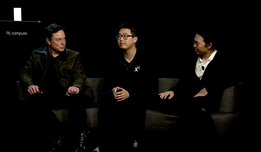 Jimmy Ba at right with Tony Wu and Elon Musk during the Grok 4 presentation