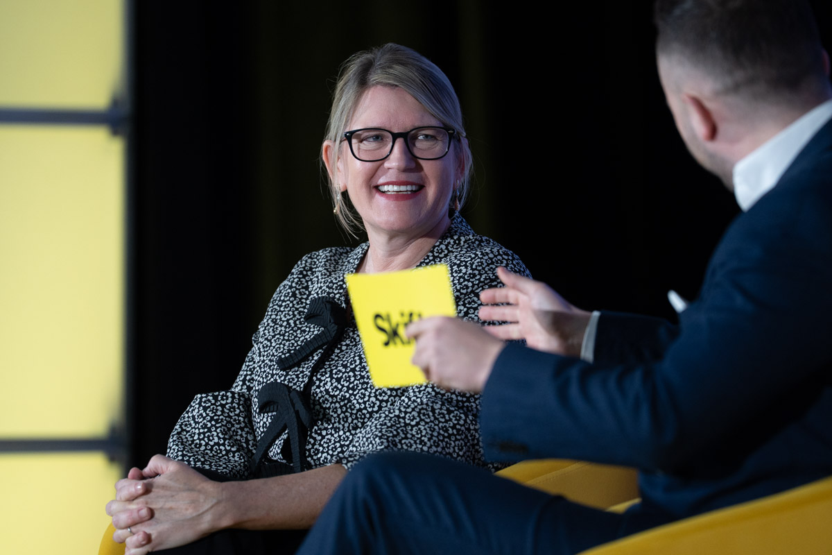 Joanna Geraghty in conversation onstage at the 2025 Skift Aviation Forum