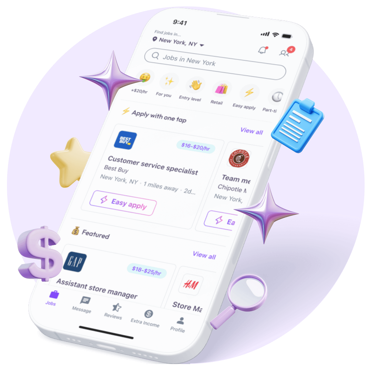 JobGet mobile product artwork showing job discovery on a smartphone