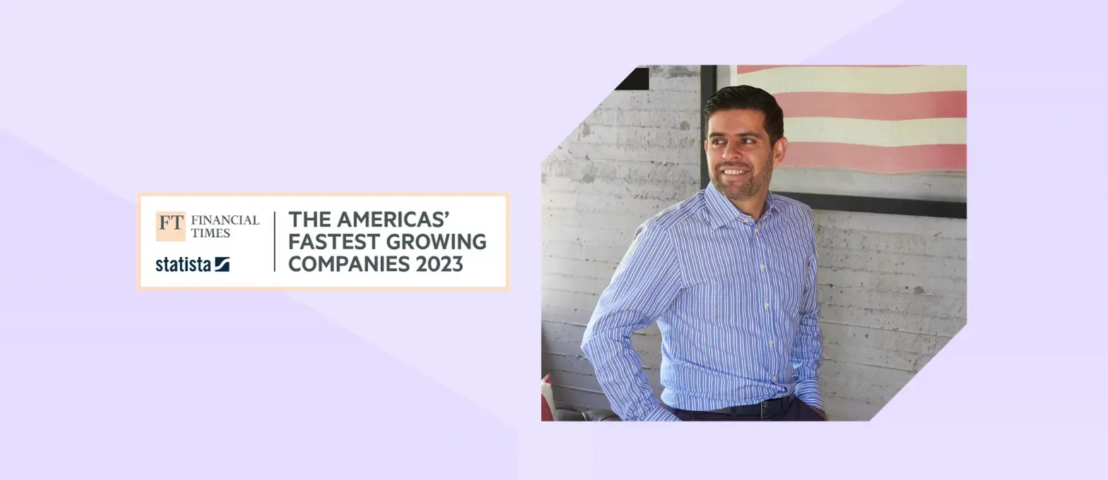 Andres Garzon in Jobsity’s 2023 interview artwork beside a Financial Times growth-ranking graphic