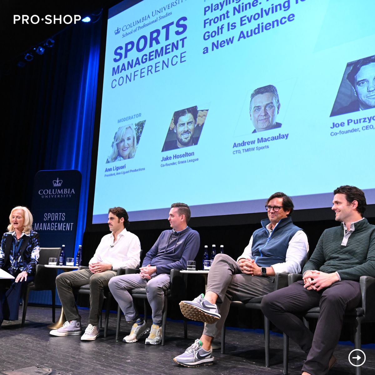 Joe Purzycki, seated second from right, joins a golf business panel at Columbia University’s Sports Management Conference.