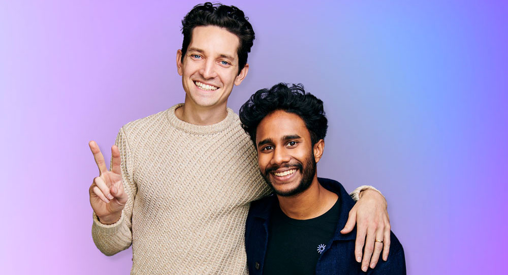 Joe Thomas, left, beside Loom co-founder Vinay Hiremath, right, both smiling